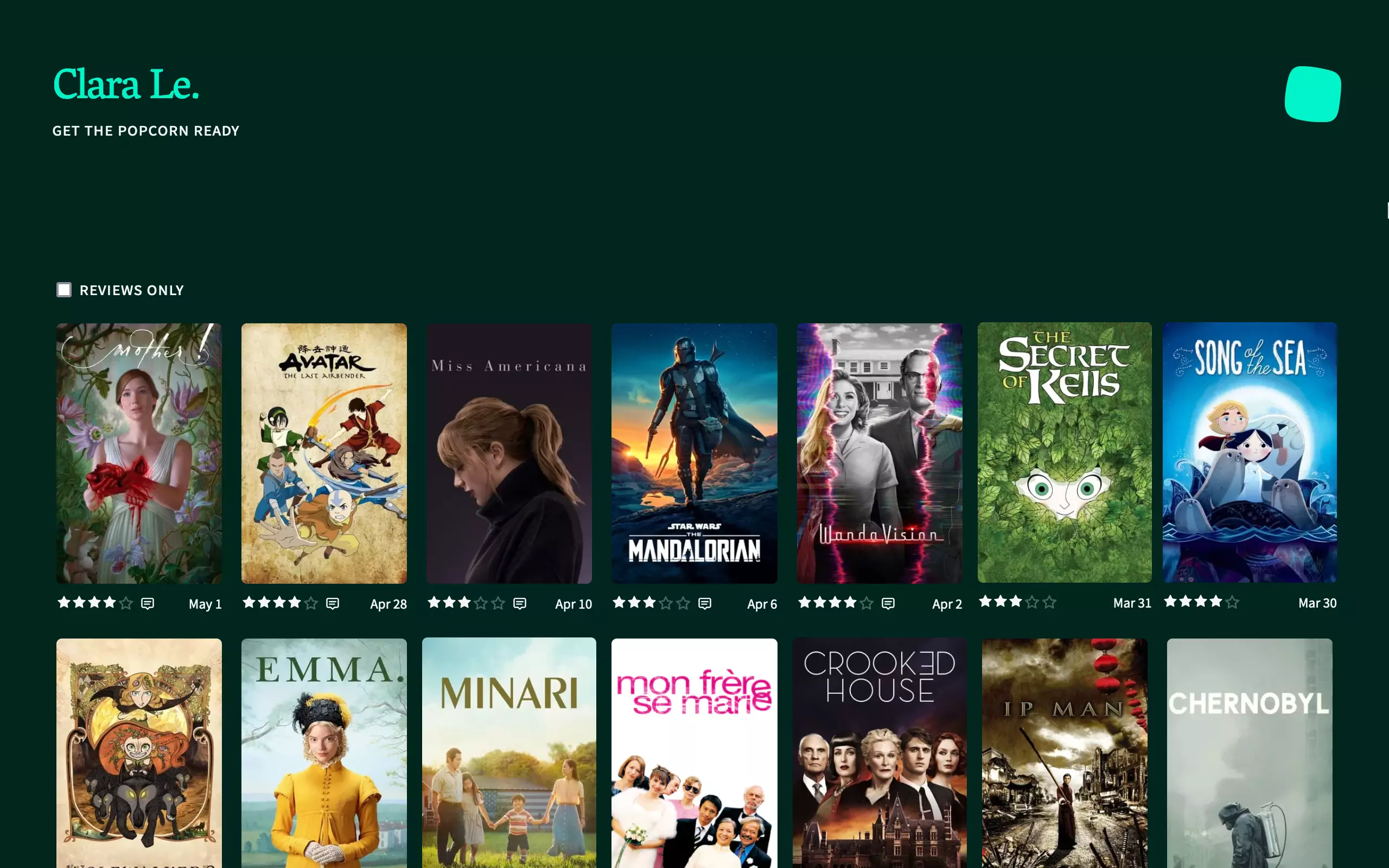Screenshot of the movies page
