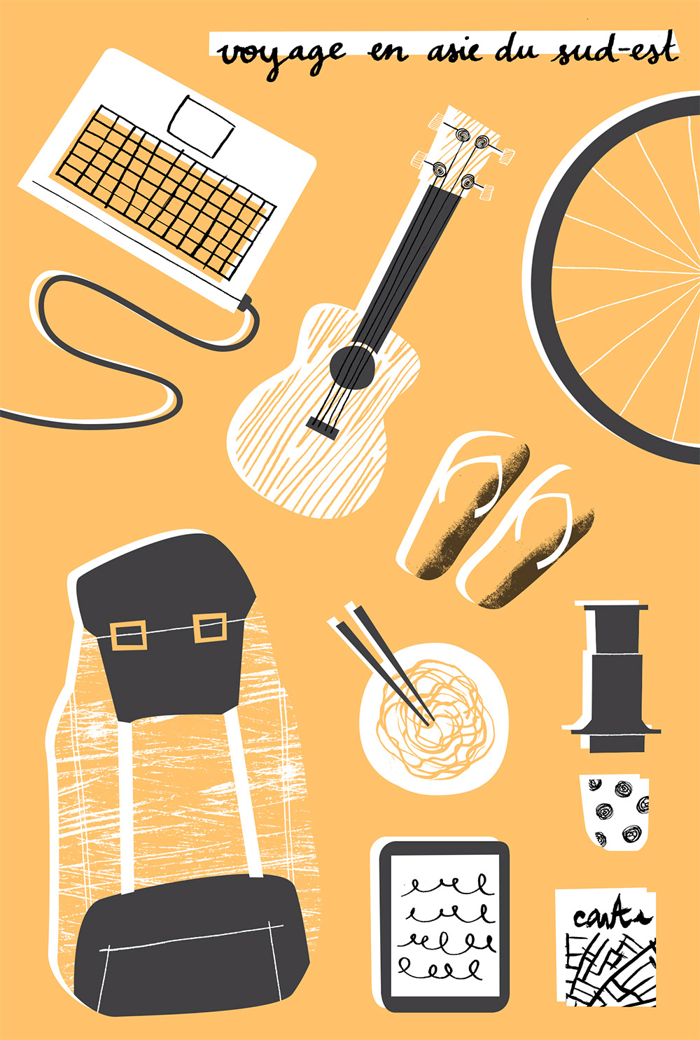 Illustration of 10 Objects I Used Backpacking In South-East Asia