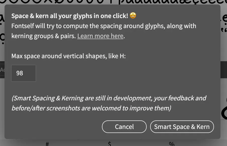 Fontself automatic smart spacing tool