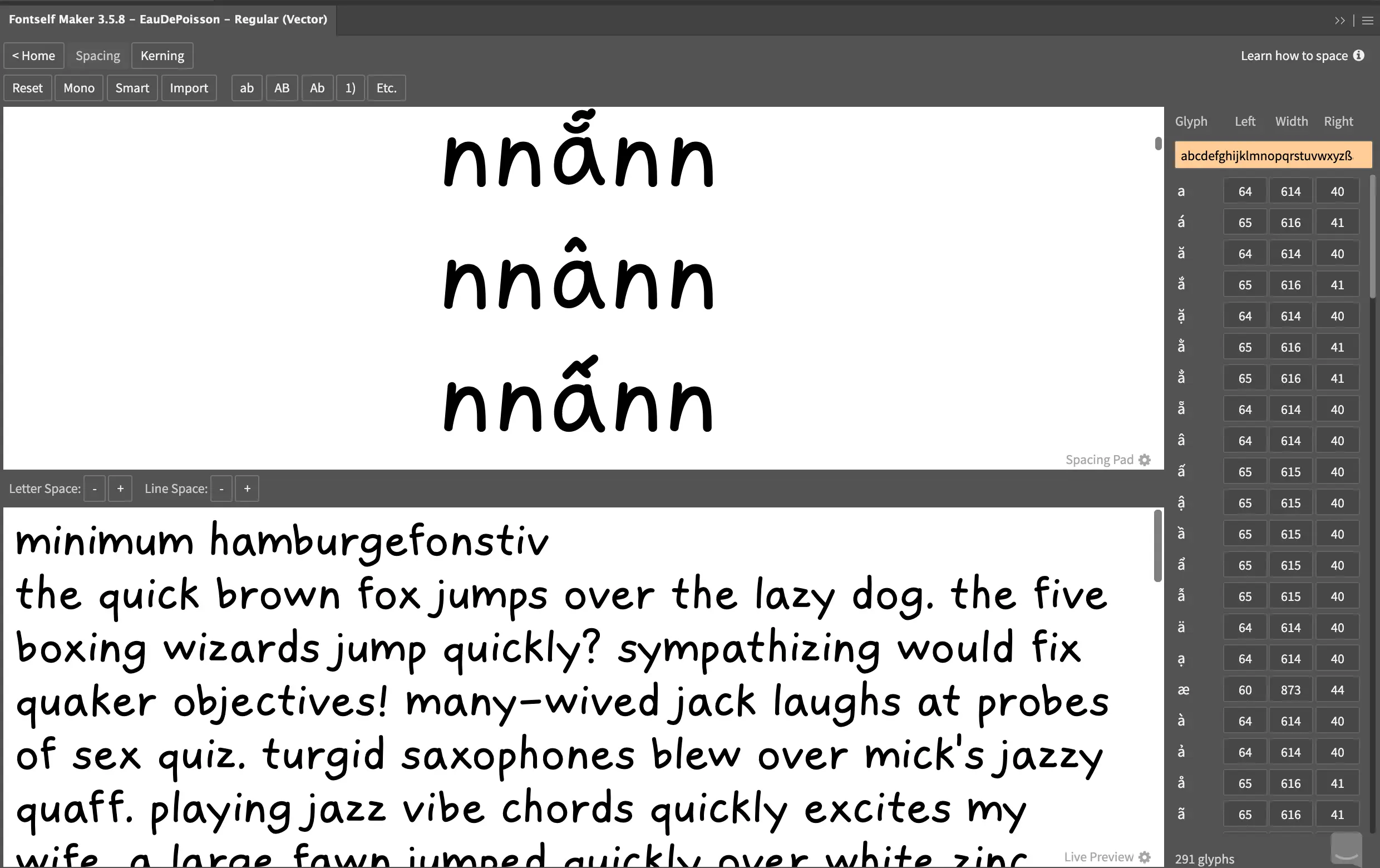 Manual spacing in Fontself