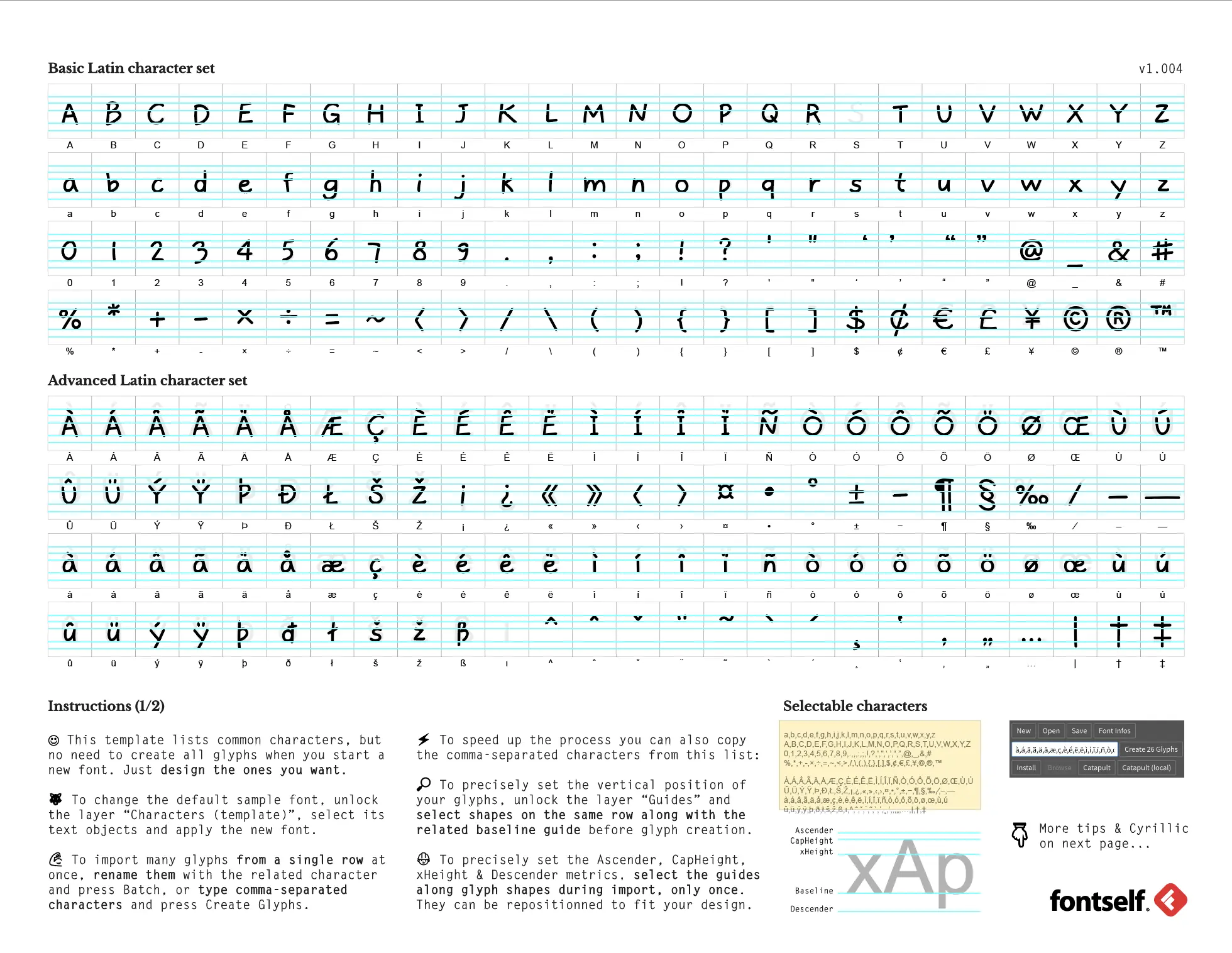 Character grid template on Illustrator